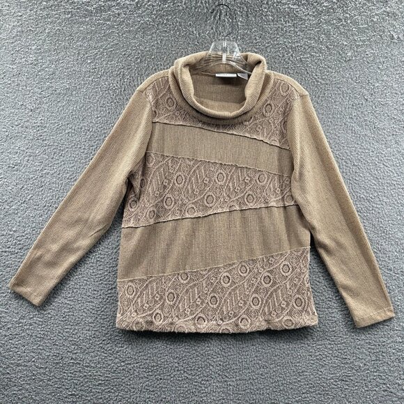 Alfred Dunner Womens Top Medium Tan Embellished Long Sleeve Pullover Knit‎ Shirt - Picture 1 of 10